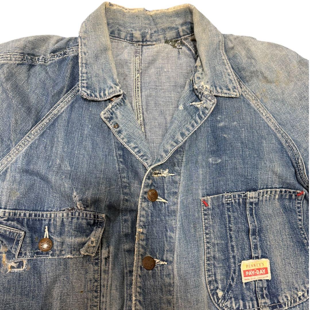50s PAY-DAY デニムカバーオール 42 ボロ フェード