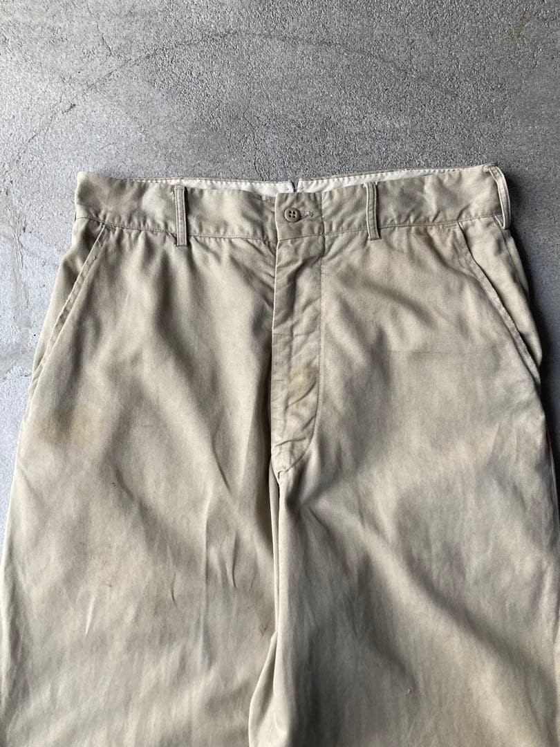 50s US ARMY チノパン 米軍 実物 30×29 アルミジップ ボロ