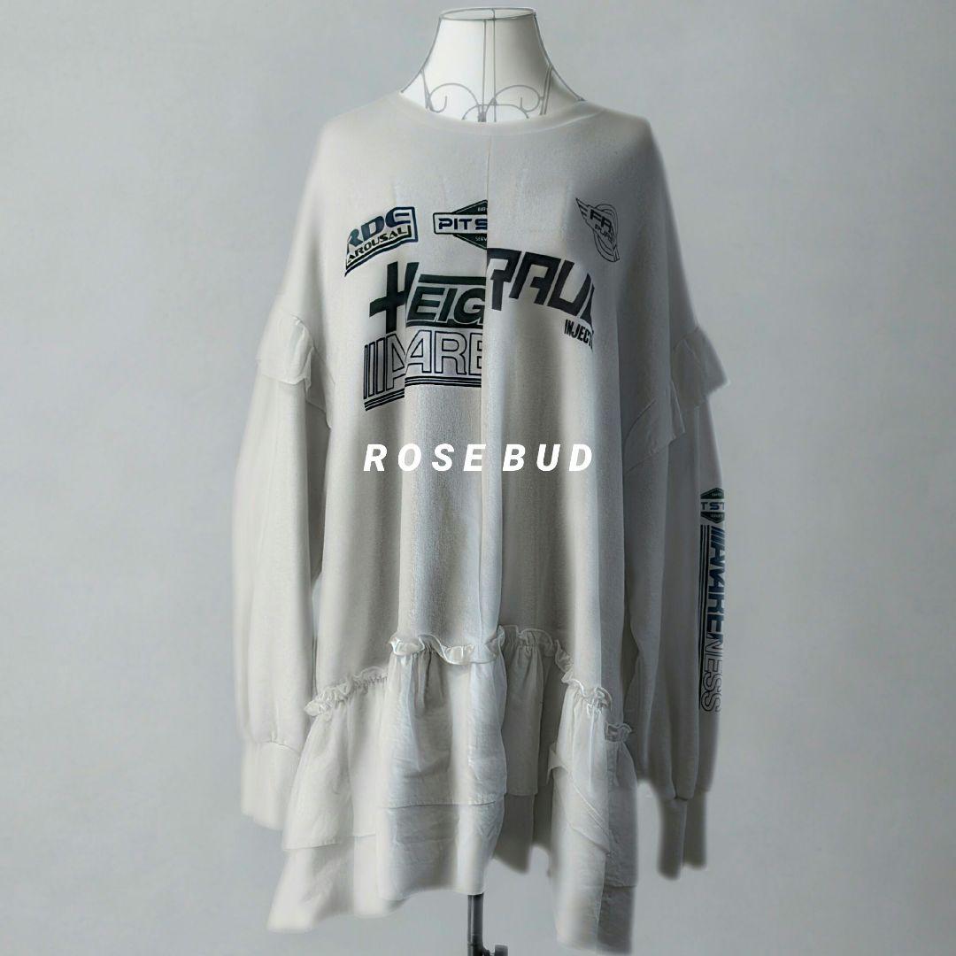 ローズバッド 完売品 スポーツロゴフリルドッキングチュニック スウェット 白