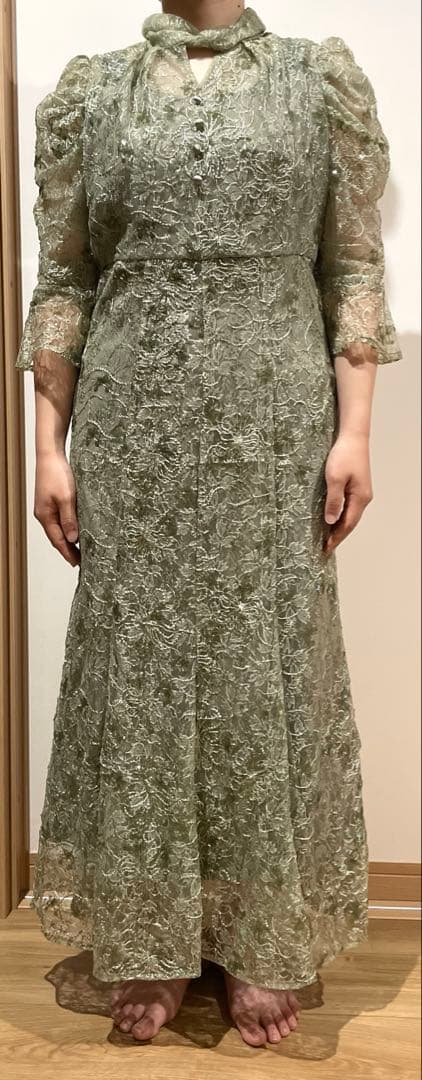 LEJA/スパンコール花柄パフスリーブマーメイドワンピースドレス　M