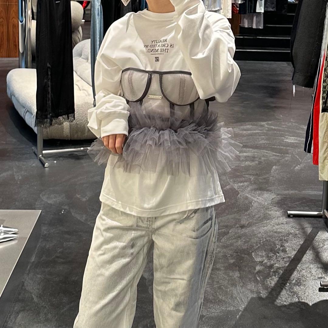 prank project メッシュフリルチュールビスチェ　グレー