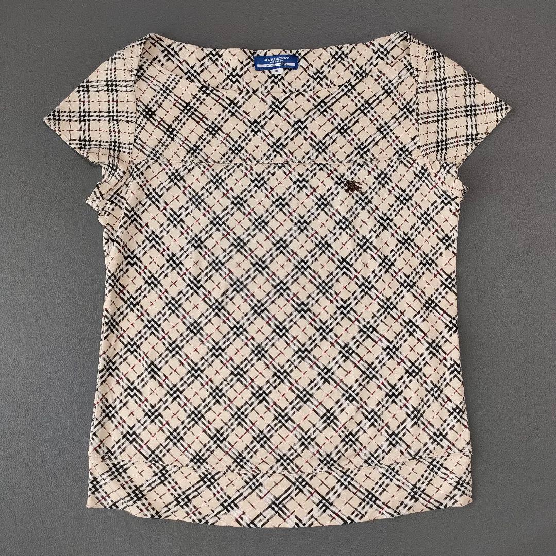 【美品】バーバリーブルーレーベルコットンカットソー　ノバチェック　ホースロゴ刺繍