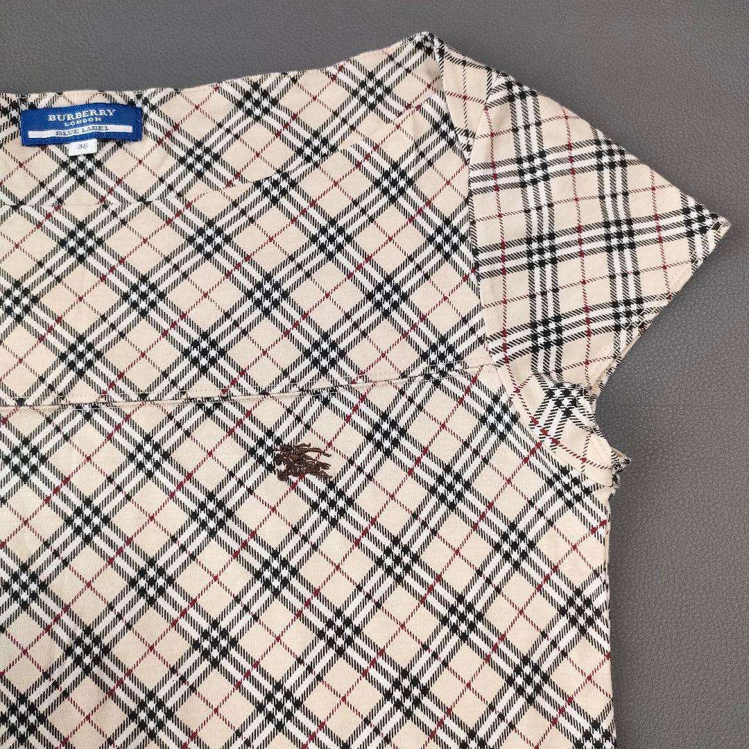 【美品】バーバリーブルーレーベルコットンカットソー　ノバチェック　ホースロゴ刺繍