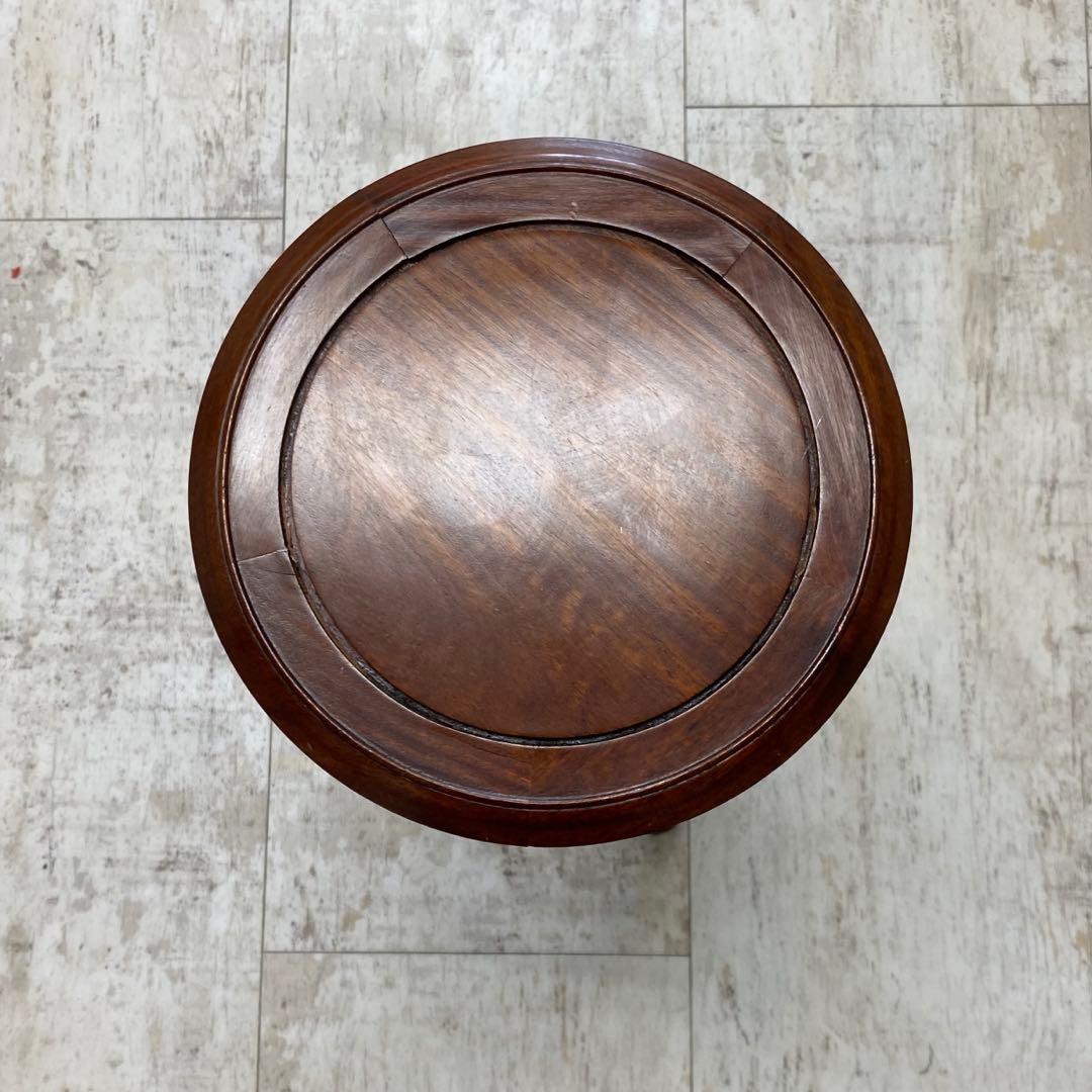 唐木 花梨無垢 透かし彫り 猫脚 花台 飾り台 花瓶スタンド ダークブラウン