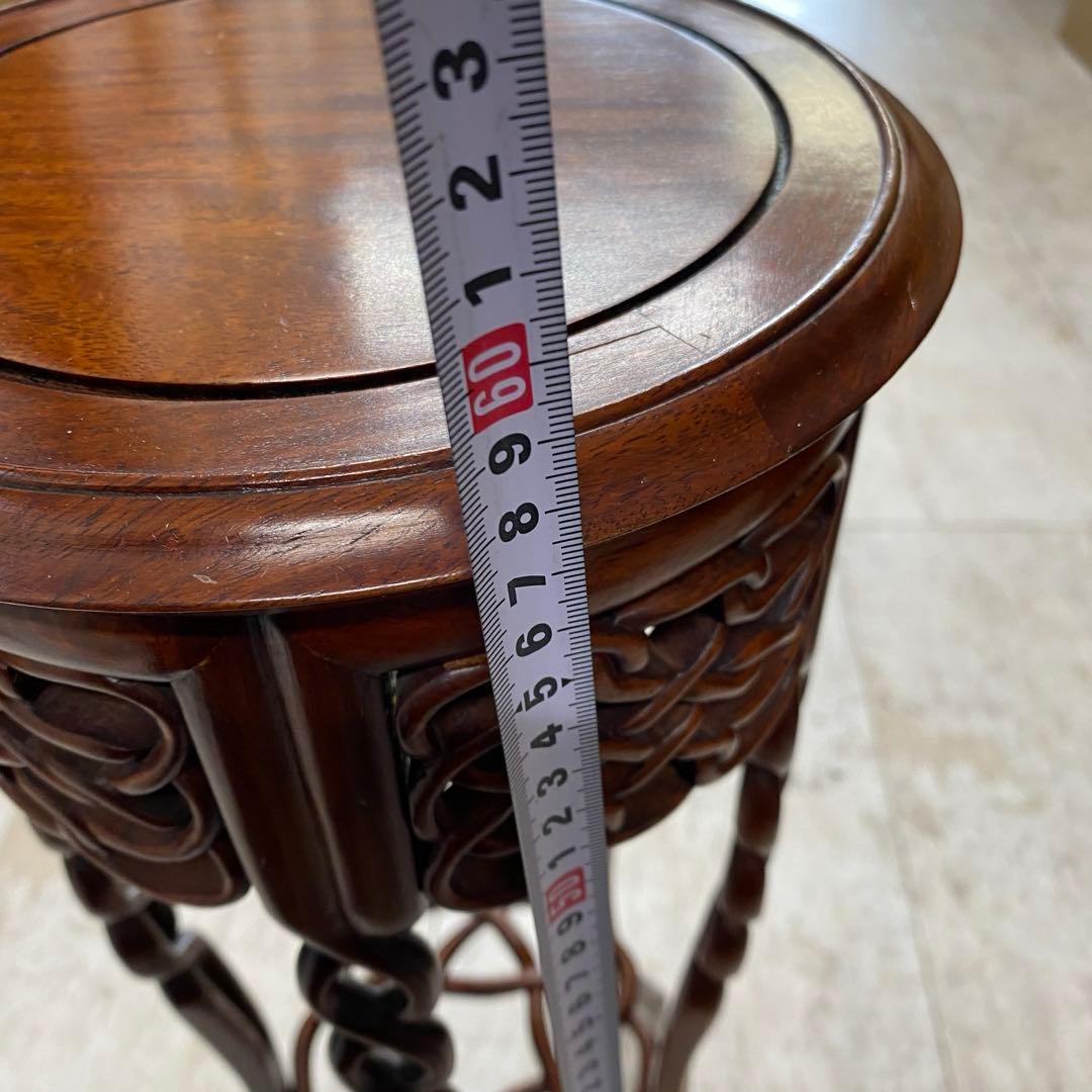 唐木 花梨無垢 透かし彫り 猫脚 花台 飾り台 花瓶スタンド ダークブラウン