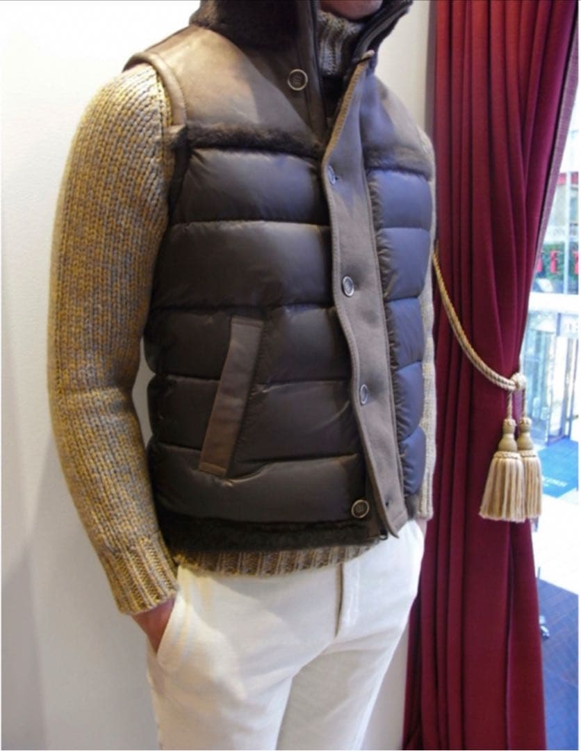 定価19.2万円 エンメティ シアリングムートン×ラムレザーダウンベスト 48