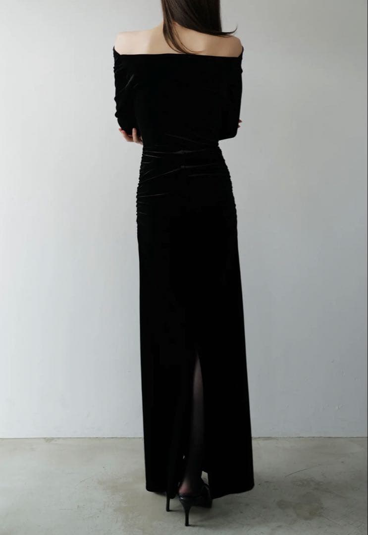 【maisoncelon】shirring drape velour dress