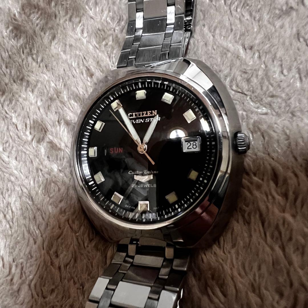 最安値　極上品　美品稼働1968年代物　希少ビンテージ時計ブラックcustom7