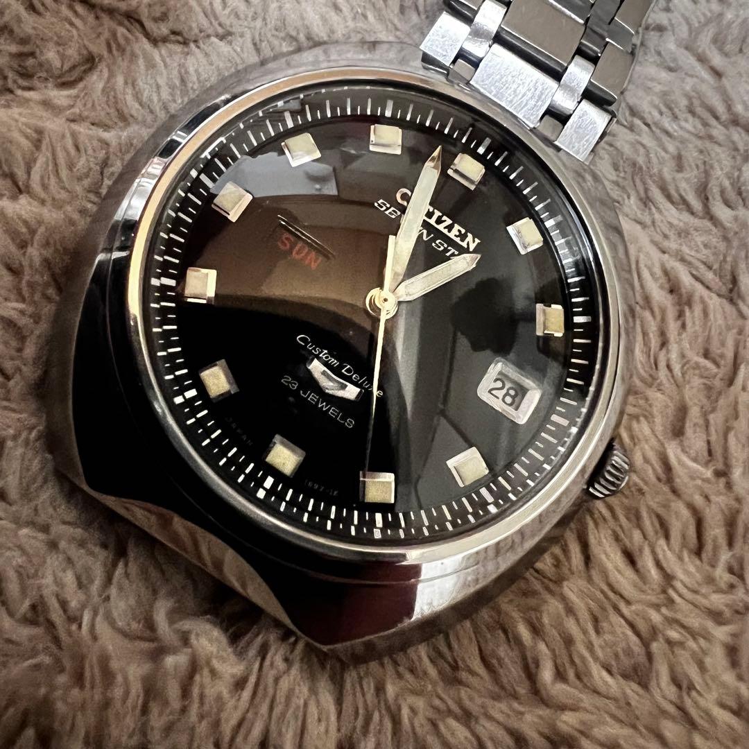 最安値　極上品　美品稼働1968年代物　希少ビンテージ時計ブラックcustom7