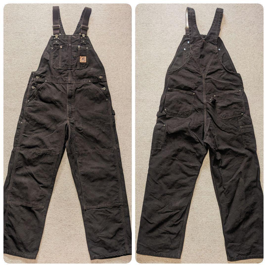 美品 カーハート オーバーオール ダック ダブルニー W36 ダークブラウン
