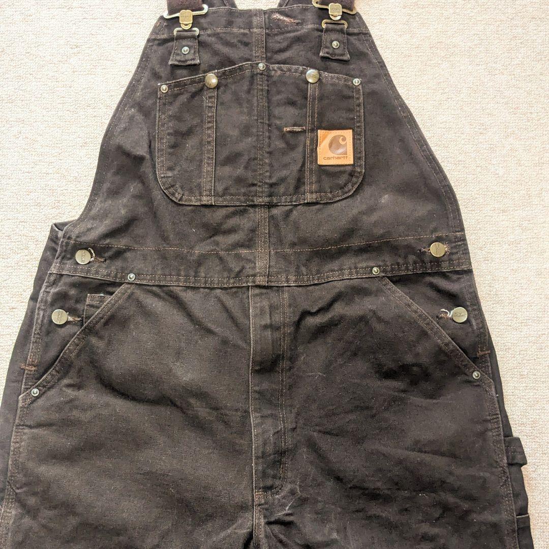 美品 カーハート オーバーオール ダック ダブルニー W36 ダークブラウン