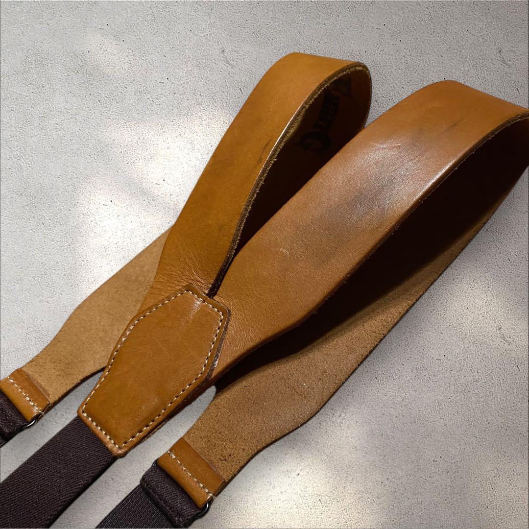 【美品】eight-g本革サスペンダー幅広キャメルボタンホールメンズエイトジー