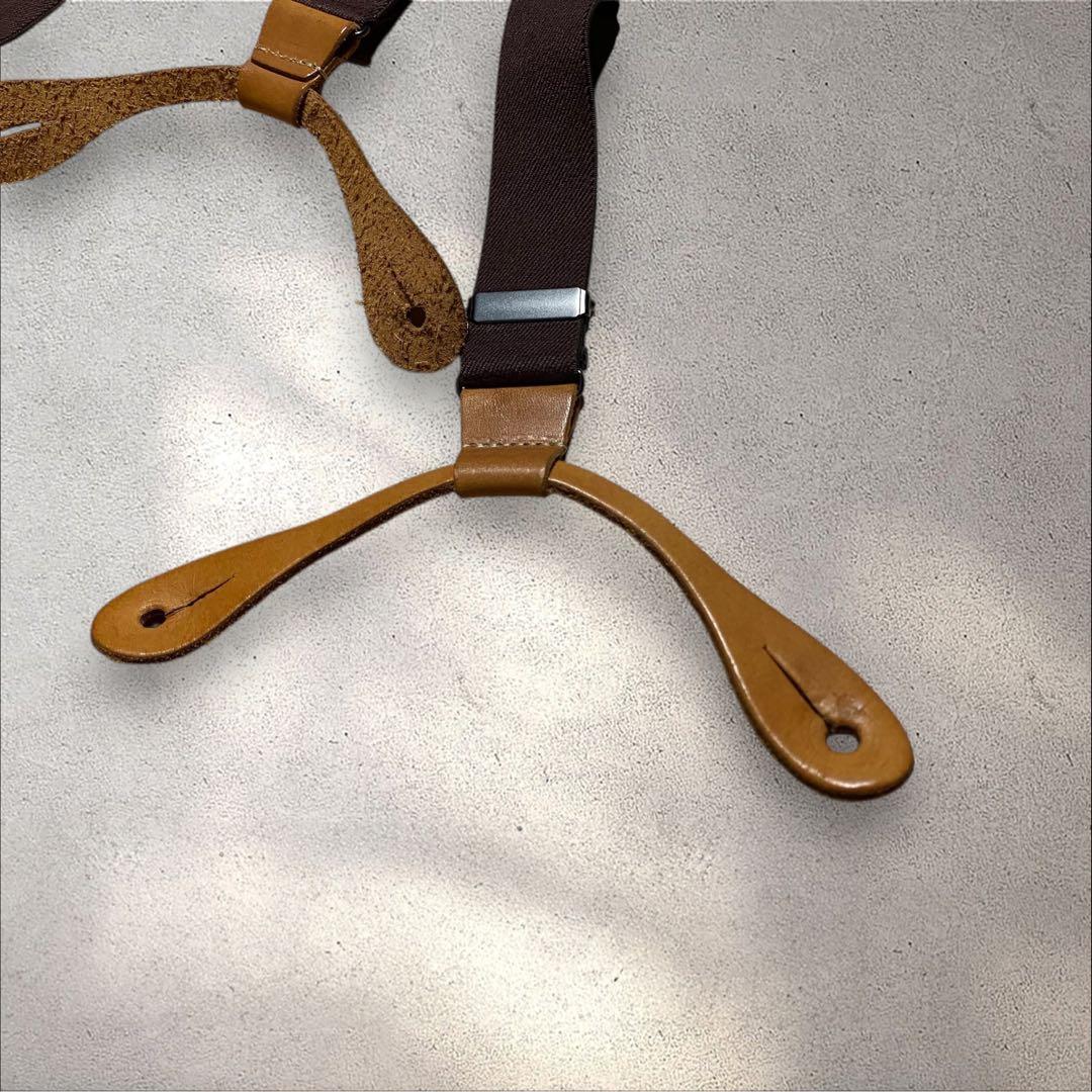 【美品】eight-g本革サスペンダー幅広キャメルボタンホールメンズエイトジー