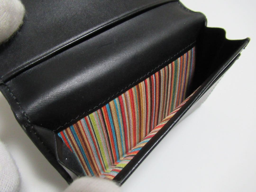 ポールスミス 新品訳あり！マルチストライプイン牛革名刺入れ カードケース 黒
