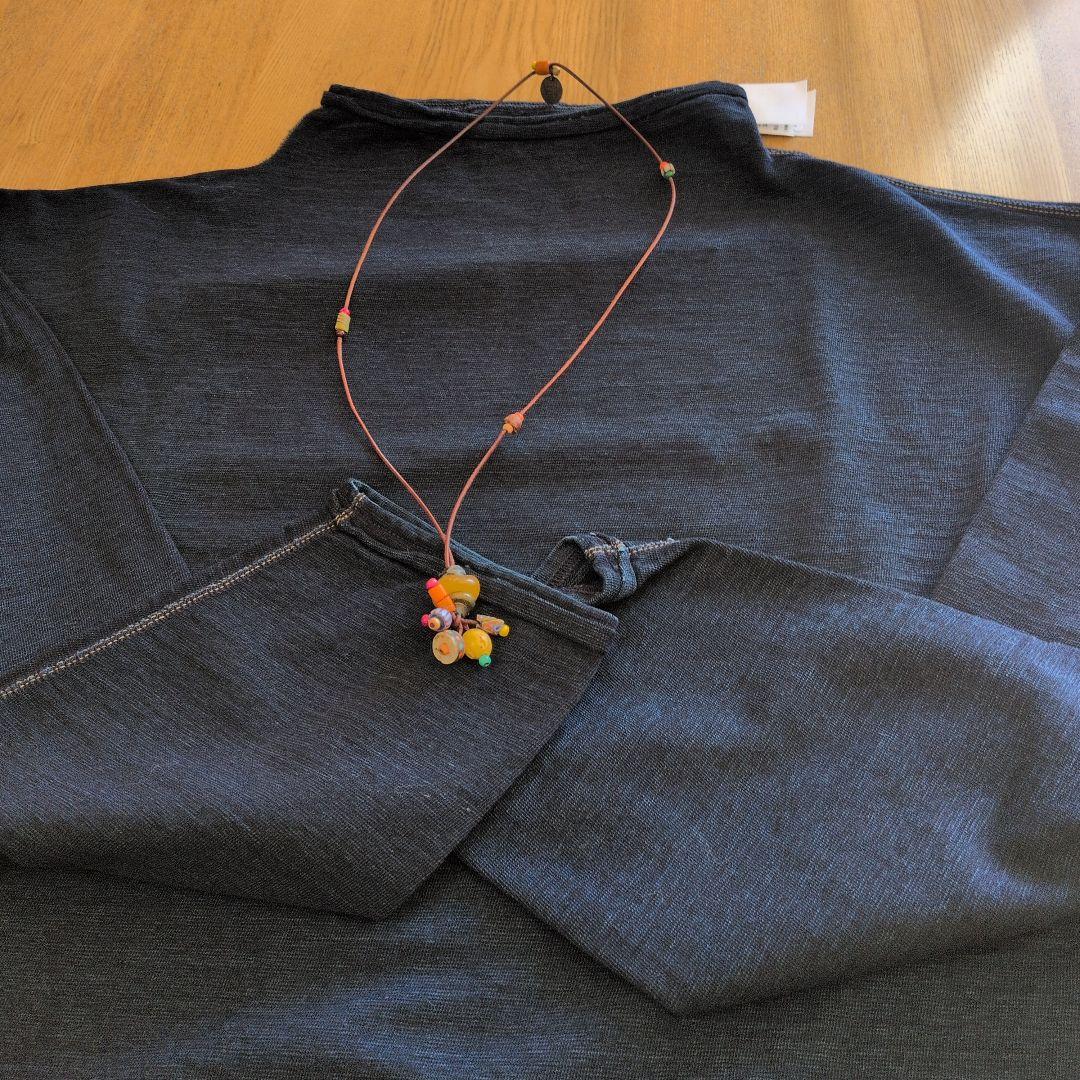 年末限定価格　未使用タグ付　45rpm　凸凹天竺インディゴボトルネックカットソー