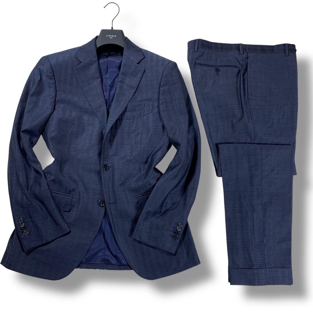 美品✨BEAMS F セットアップ スーツ カシミヤ混 シャドーストライプ 紺