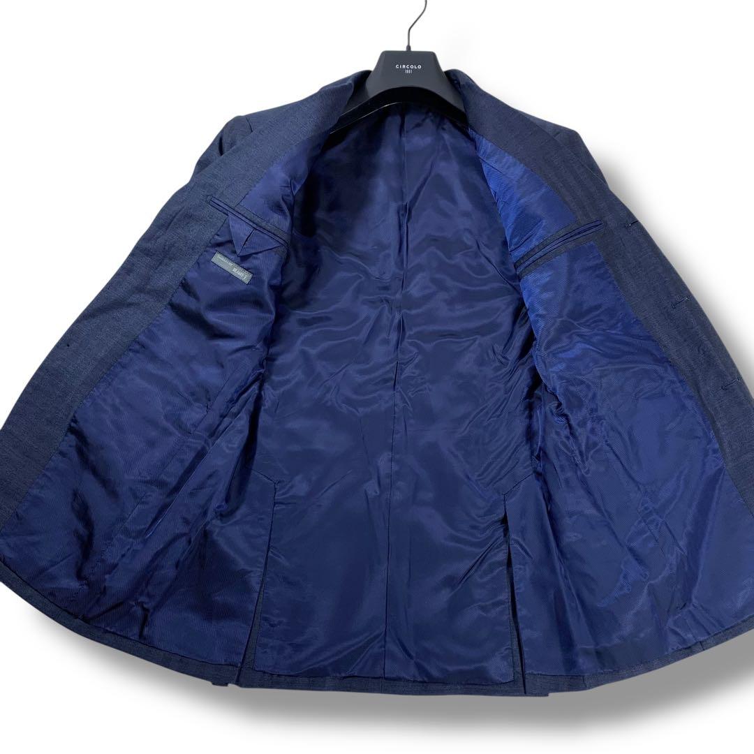 美品✨BEAMS F セットアップ スーツ カシミヤ混 シャドーストライプ 紺