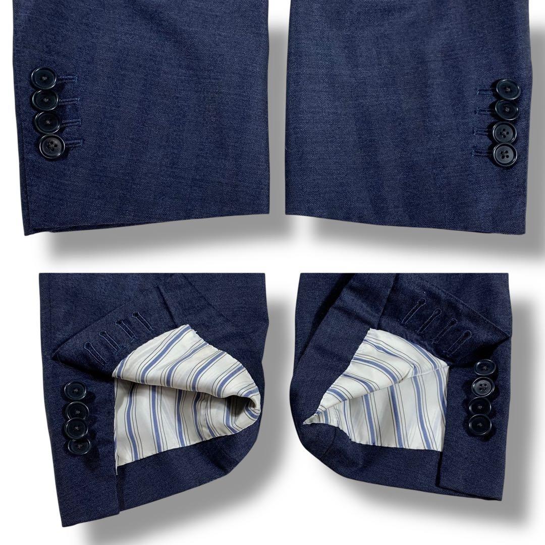 美品✨BEAMS F セットアップ スーツ カシミヤ混 シャドーストライプ 紺