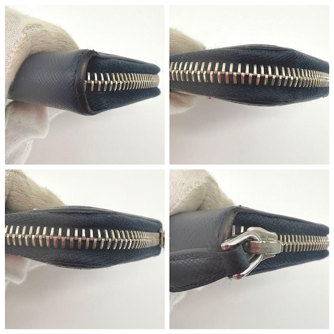 PRADA　ケース　三角ロゴ　ラウンドファスナー　ネイビー　サフィアーノ