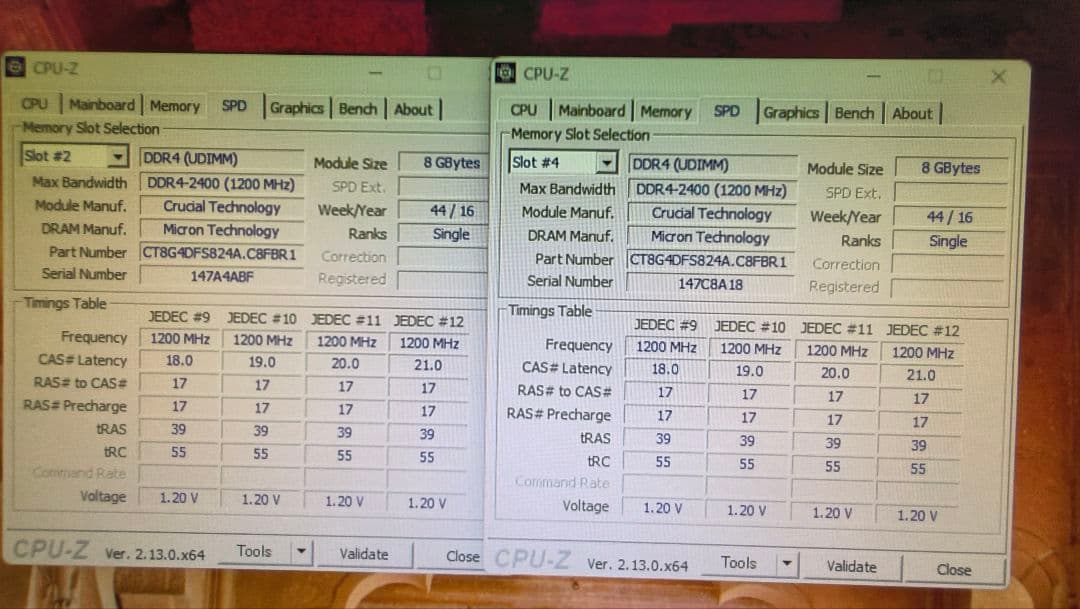 DDR4 8GBx2枚 16GB pc4-2400 動作確認済み ②