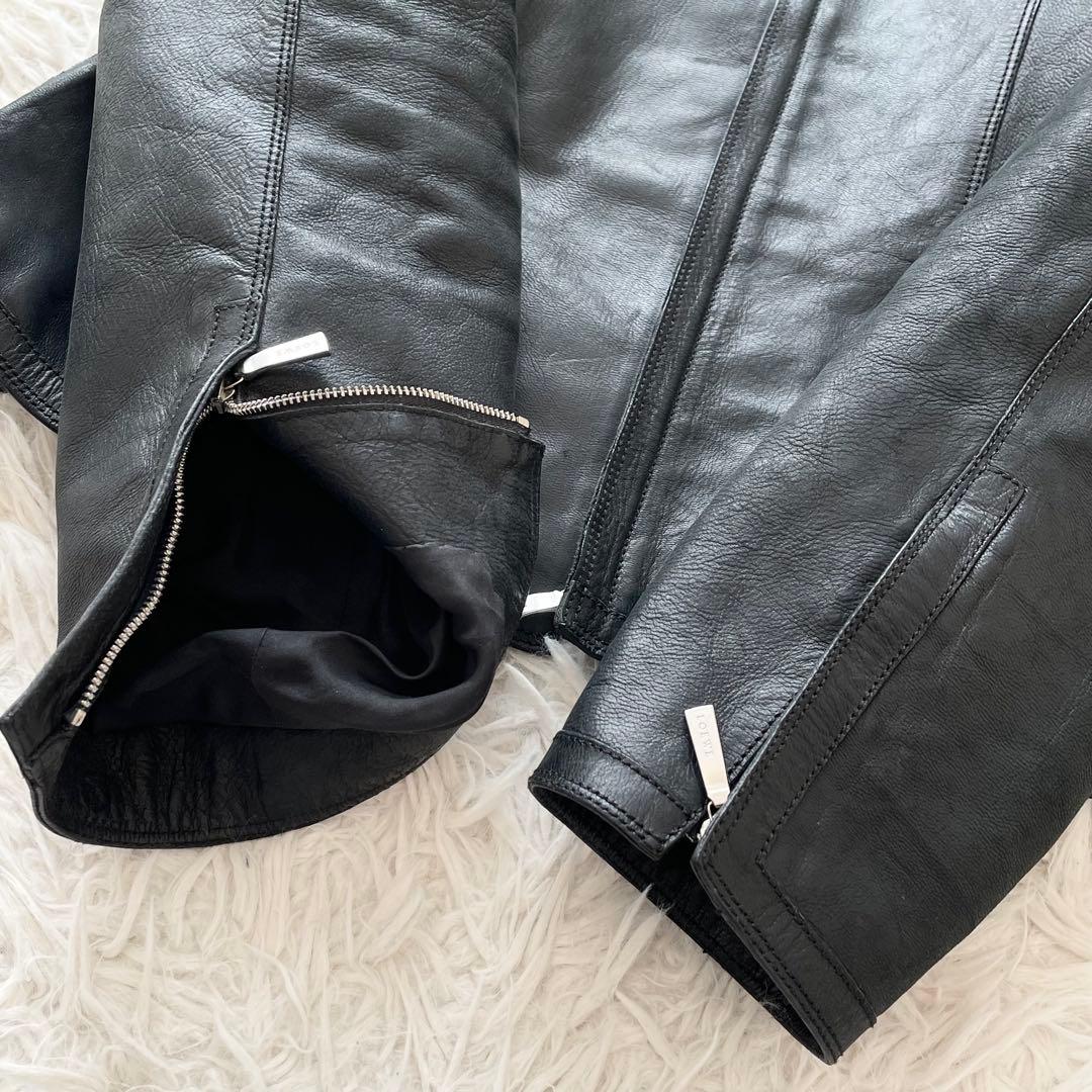 LOEWE ゴートレザー シルク ライダースジャケット ブラック ダブルジップ