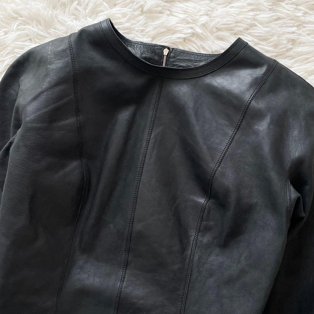 LOEWE ゴートレザー シルク ライダースジャケット ブラック ダブルジップ