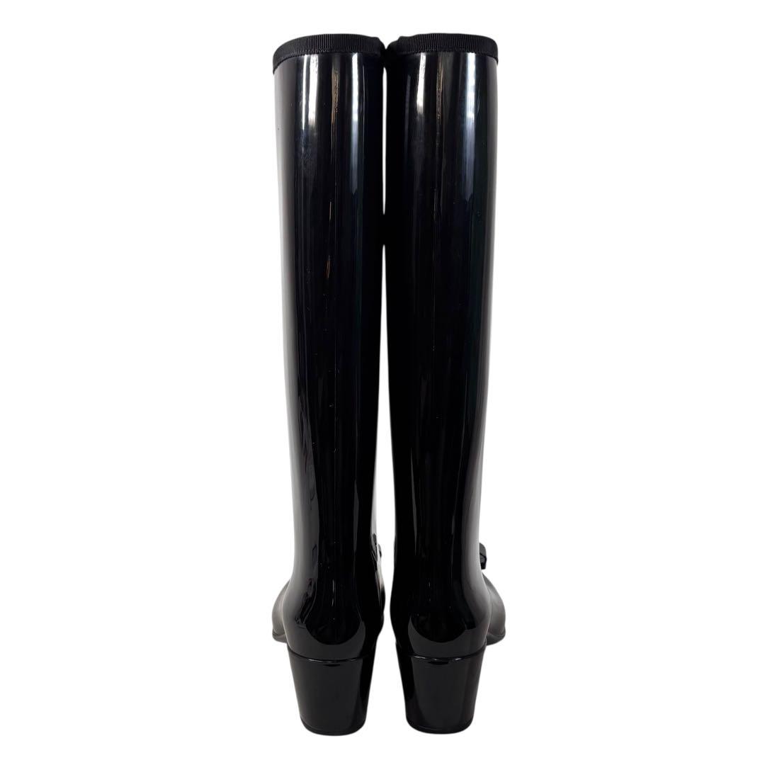 美品 サルヴァトーレ フェラガモ 6 23.5 ヴァラ レインブーツ ブラック