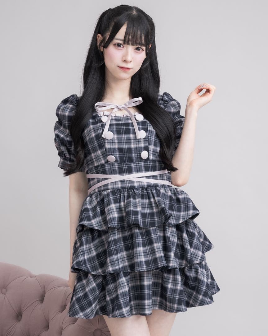 Pium クロスベルト半袖ティアードミニワンピース