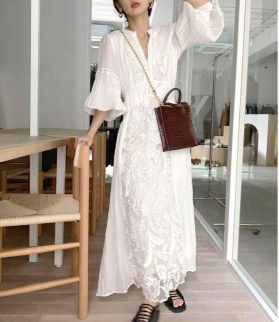 ワンピース ameri MEDI EMBROIDERY TULLE LACE DRESS