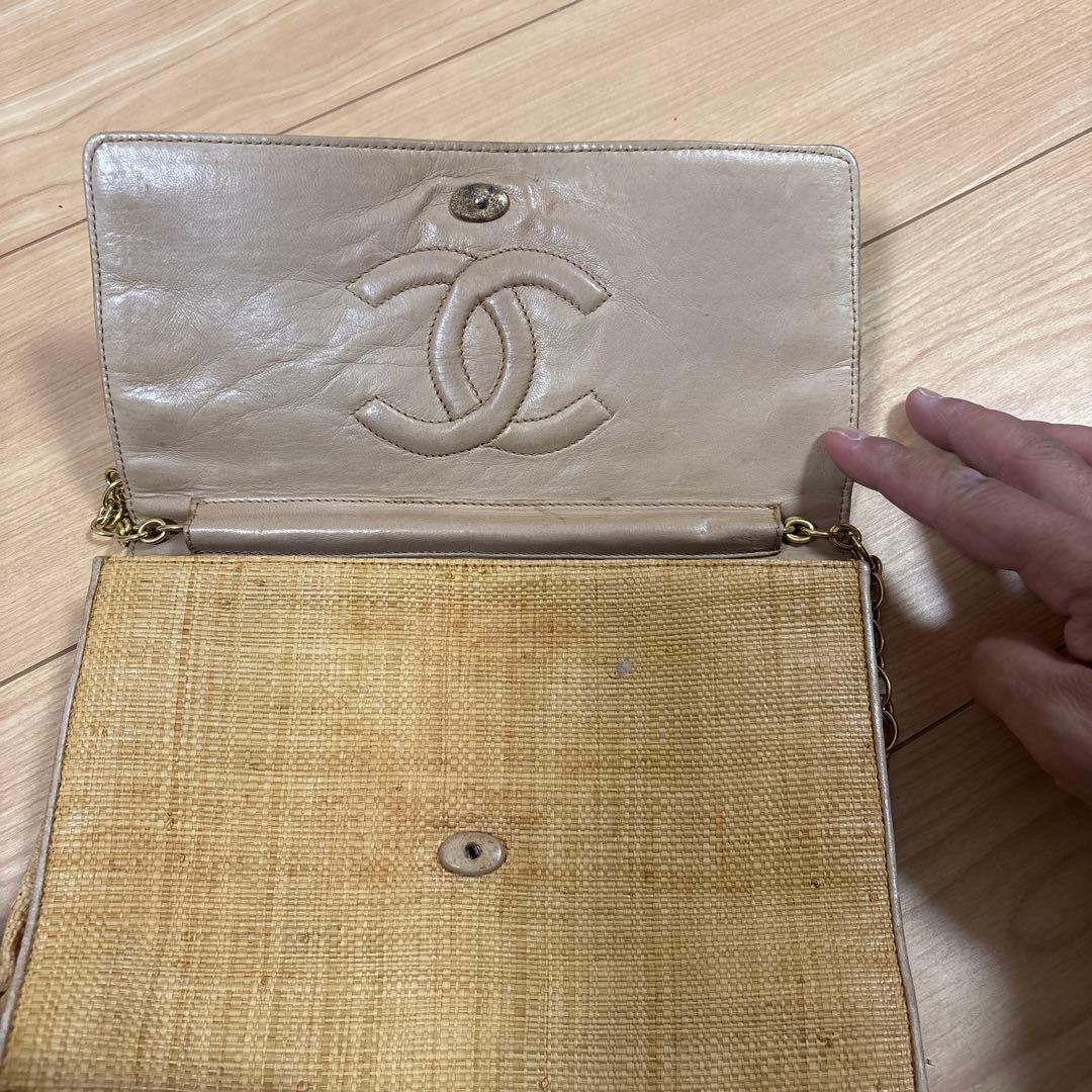 CHANEL ベージュ ストロー パーティーバッグ