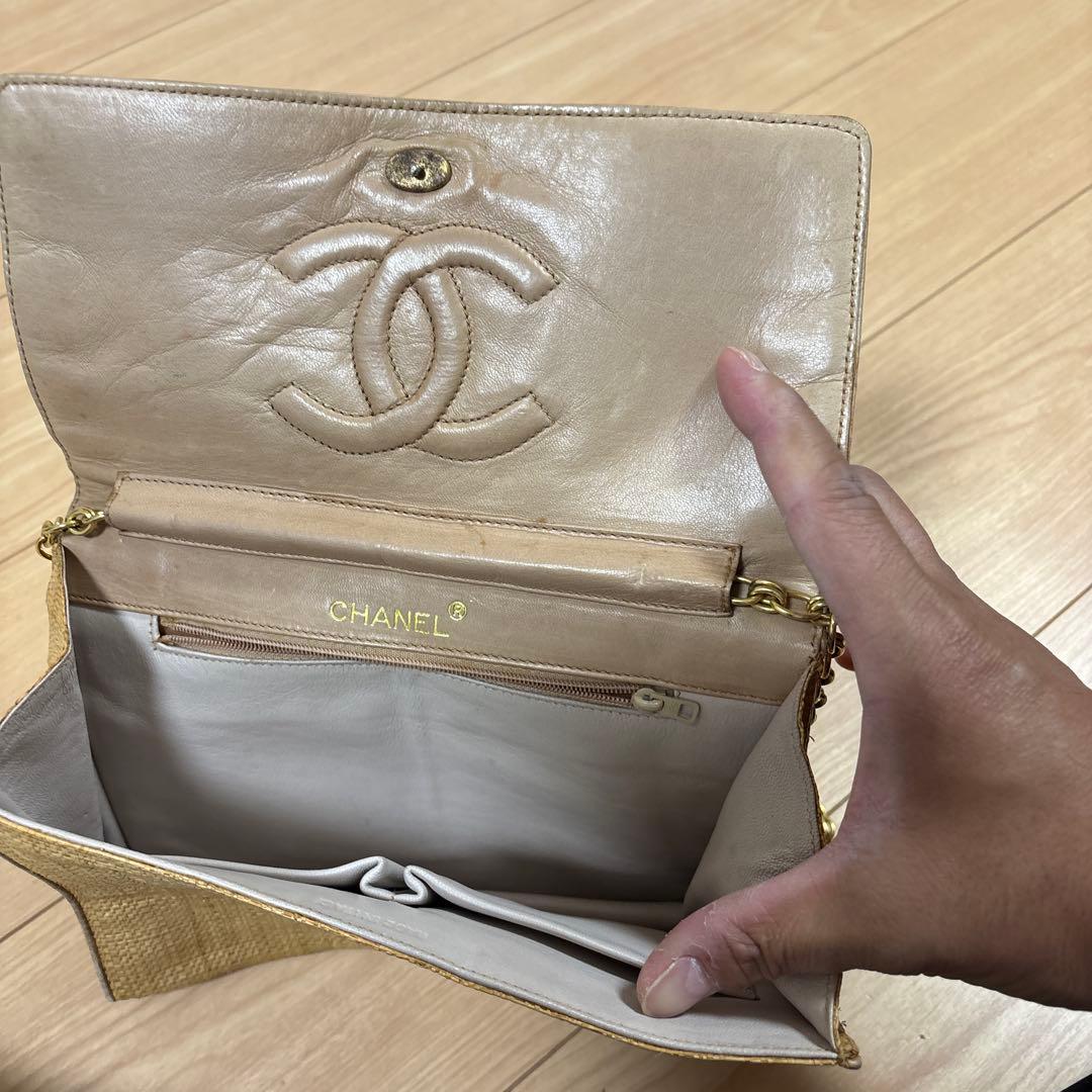 CHANEL ベージュ ストロー パーティーバッグ