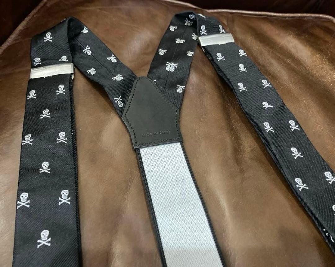 未使用タグ付　スカル柄サスペンダー ラルフローレン ポロ　ラグビー レザー