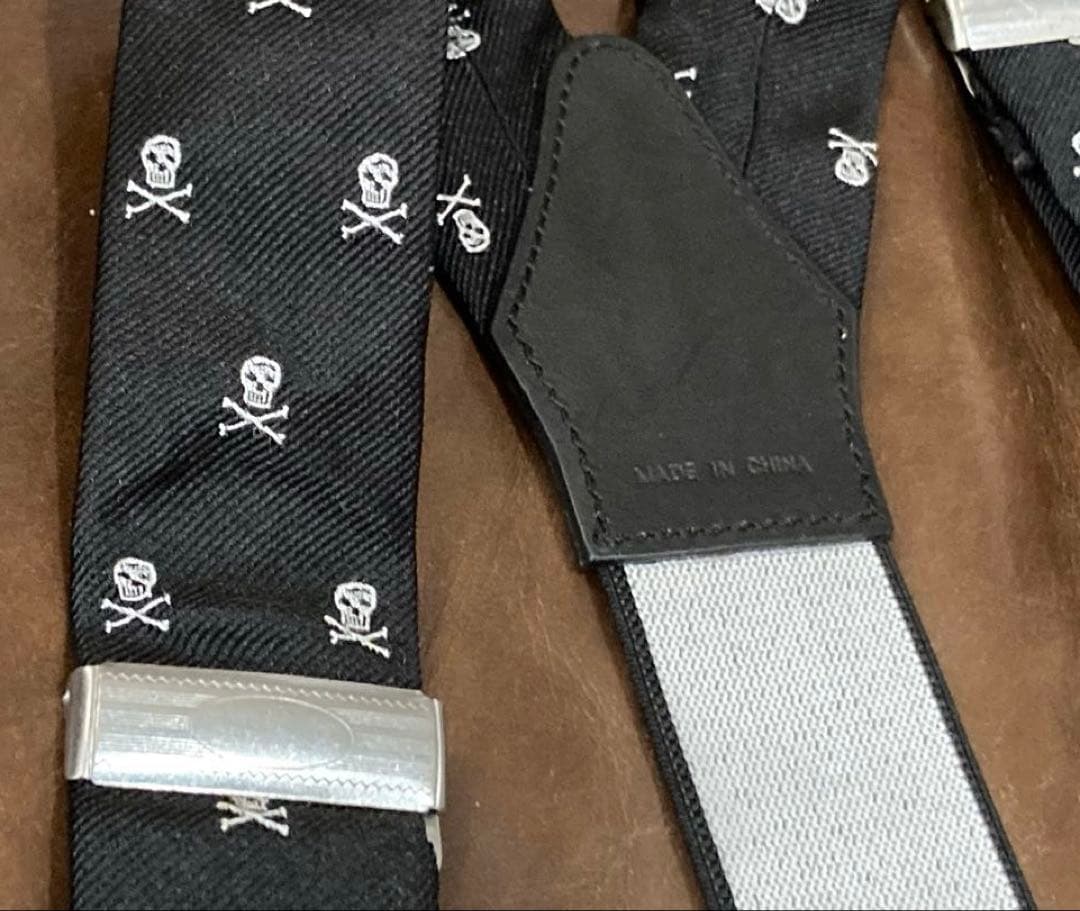 未使用タグ付　スカル柄サスペンダー ラルフローレン ポロ　ラグビー レザー