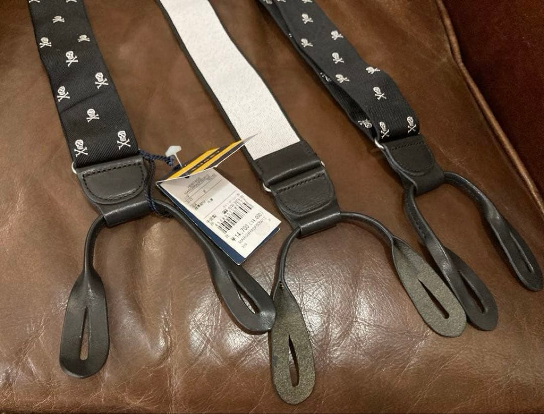 未使用タグ付　スカル柄サスペンダー ラルフローレン ポロ　ラグビー レザー