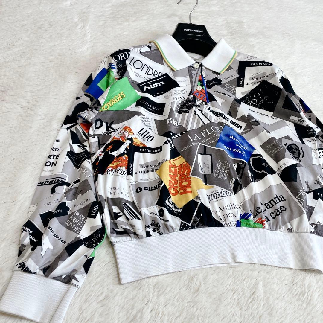 美品 LEONARD レオナール 記事柄 ポスター ポロシャツ カットソー 長袖