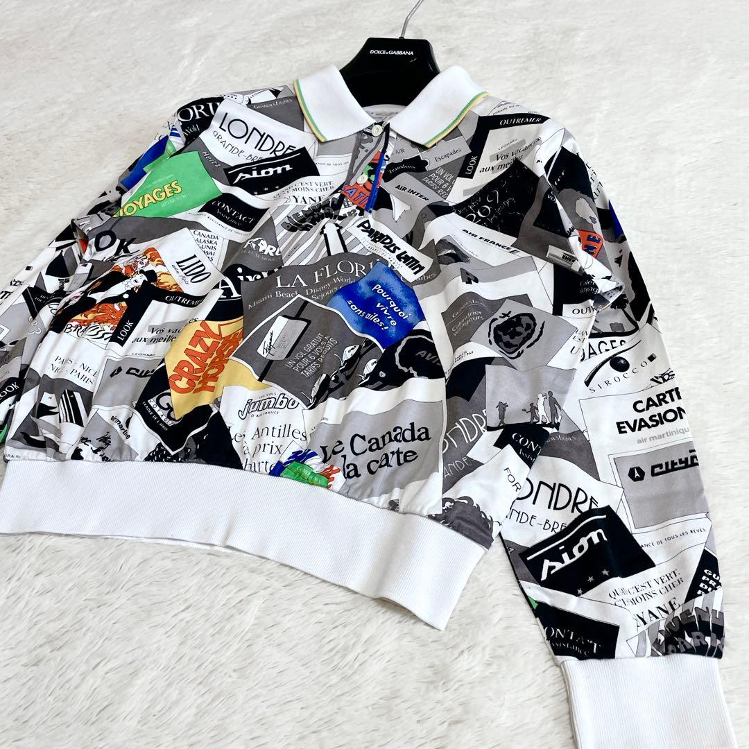 美品 LEONARD レオナール 記事柄 ポスター ポロシャツ カットソー 長袖