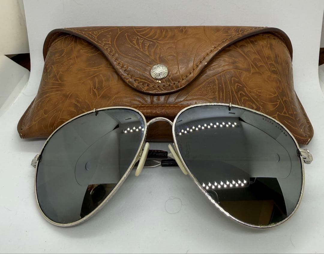 【ヴィンテージ】イタリア製ラルフローレン　革巻き　ティアドロップ　サングラス