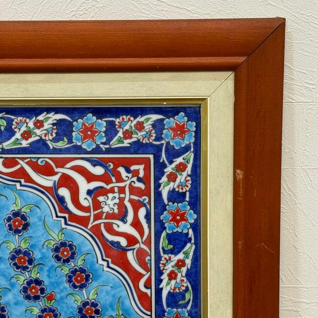H112K15b トルコ陶器 手書きタイル 額装