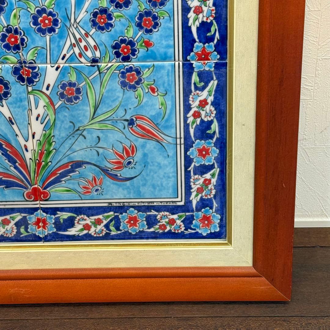 H112K15b トルコ陶器 手書きタイル 額装