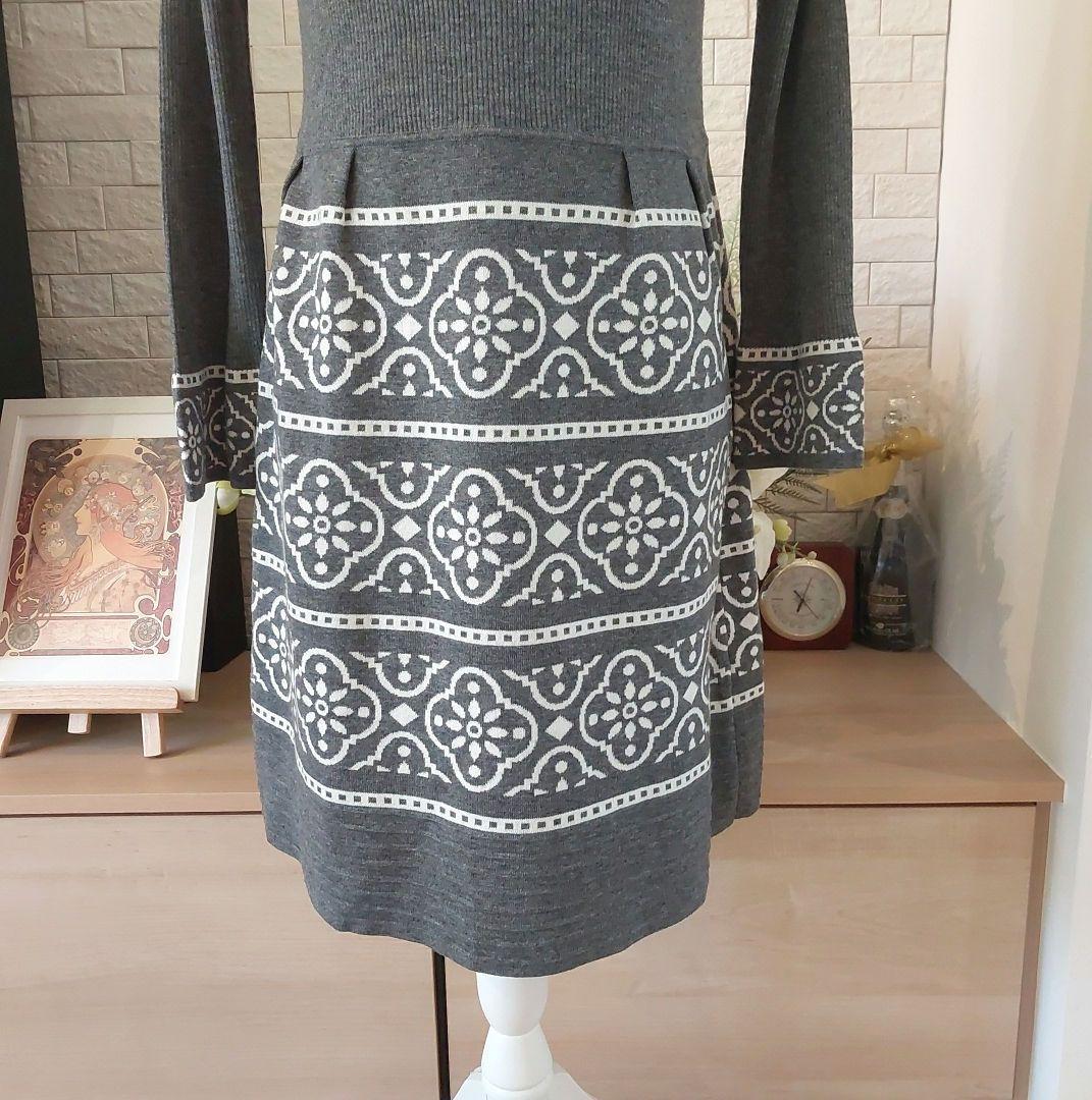 ❣️美品❣️花型モチーフ刺繍ジャガードニットチュニック ワンピースM