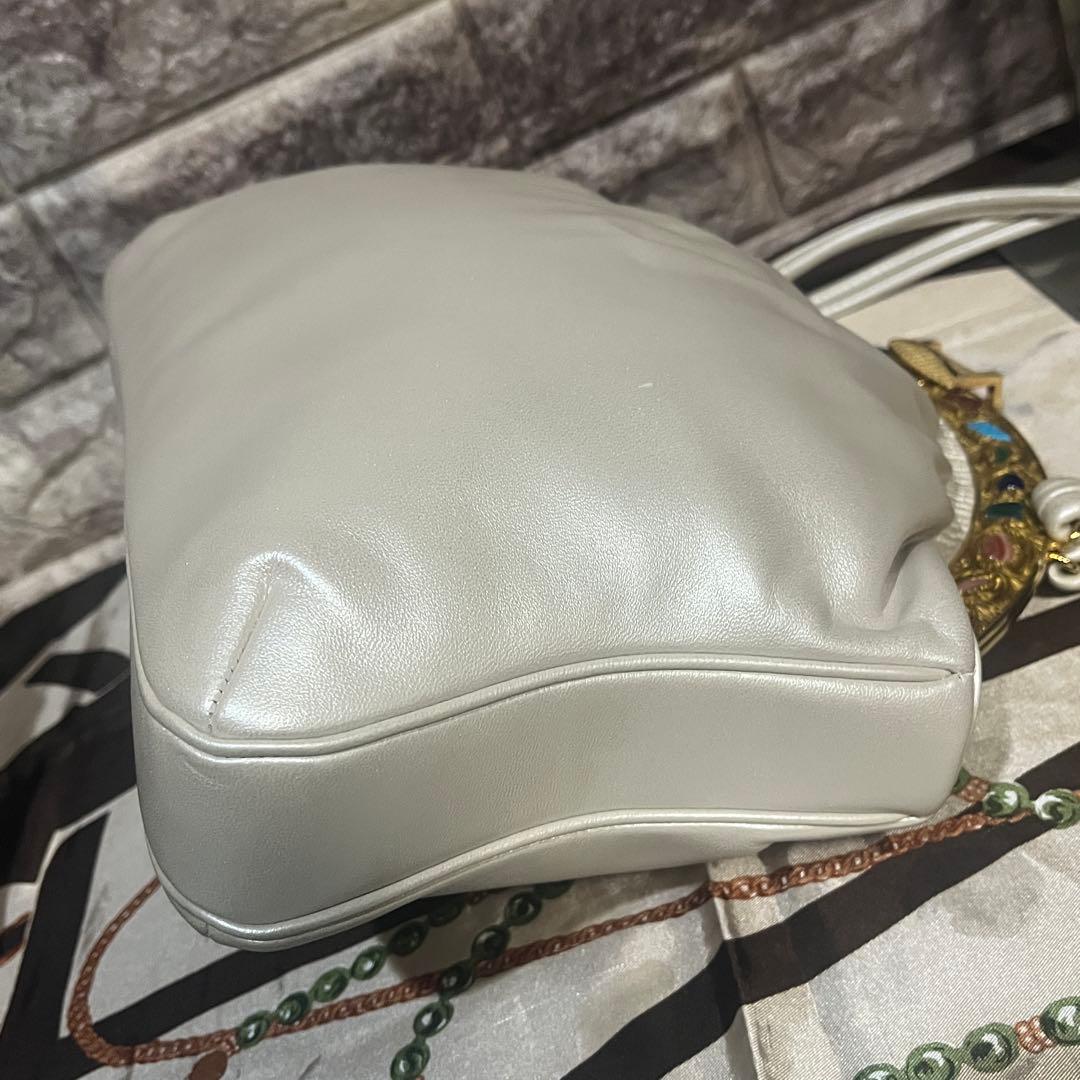 希少☆美品☆本革濱野皮革工藝 HAMANOがま口貴石 サンピエトロ ハンドバッグ