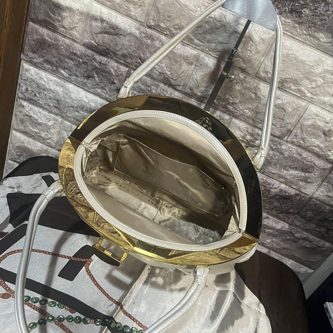 希少☆美品☆本革濱野皮革工藝 HAMANOがま口貴石 サンピエトロ ハンドバッグ