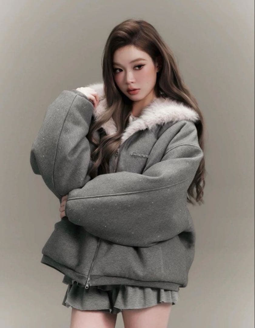 ANDWANG Kirakira 2way fur zip up アンドワン