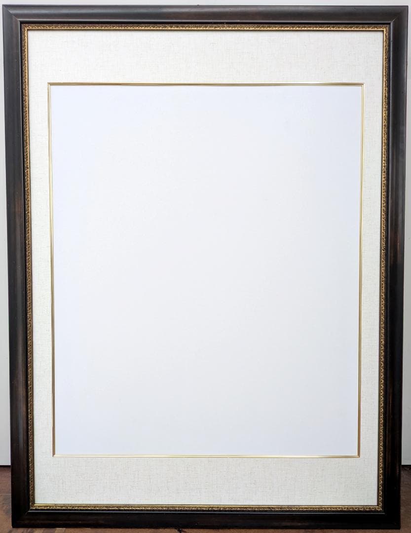 木製額縁 F20号 面金付マット付き ダークブラウン 金色縁取り