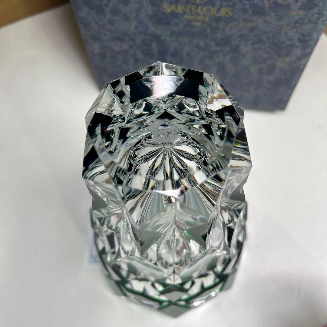 5593【未使用品】 サンルイ　クリスタル　フラワーベース　花瓶　グリーン