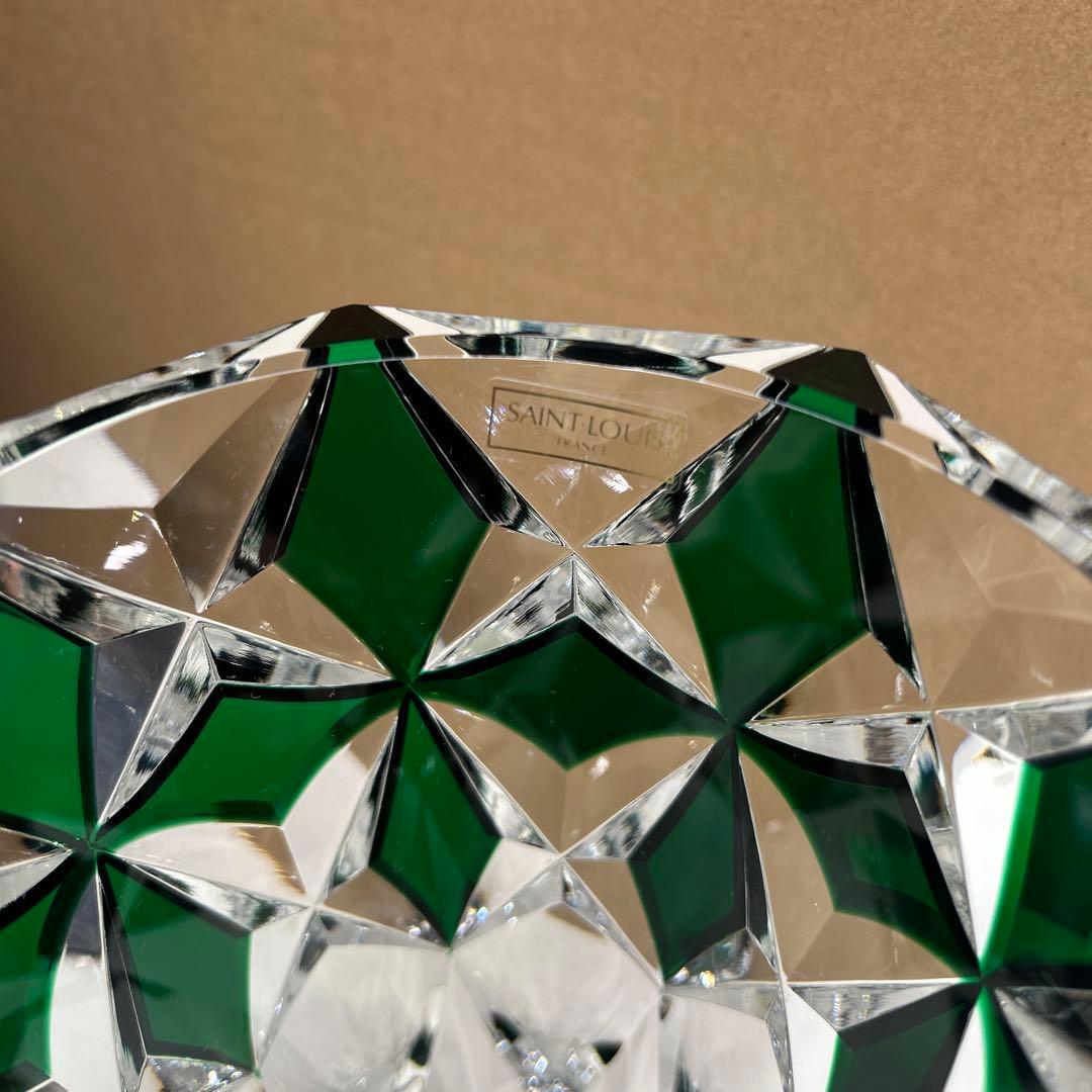 5593【未使用品】 サンルイ　クリスタル　フラワーベース　花瓶　グリーン