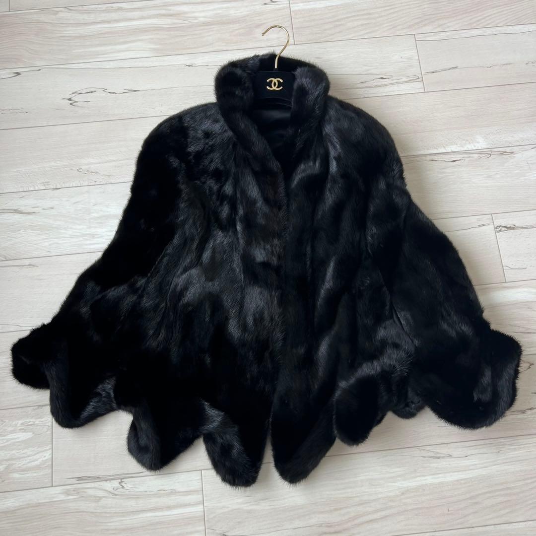 サガミンク　ポンチョ　スカラップ　毛皮　コート