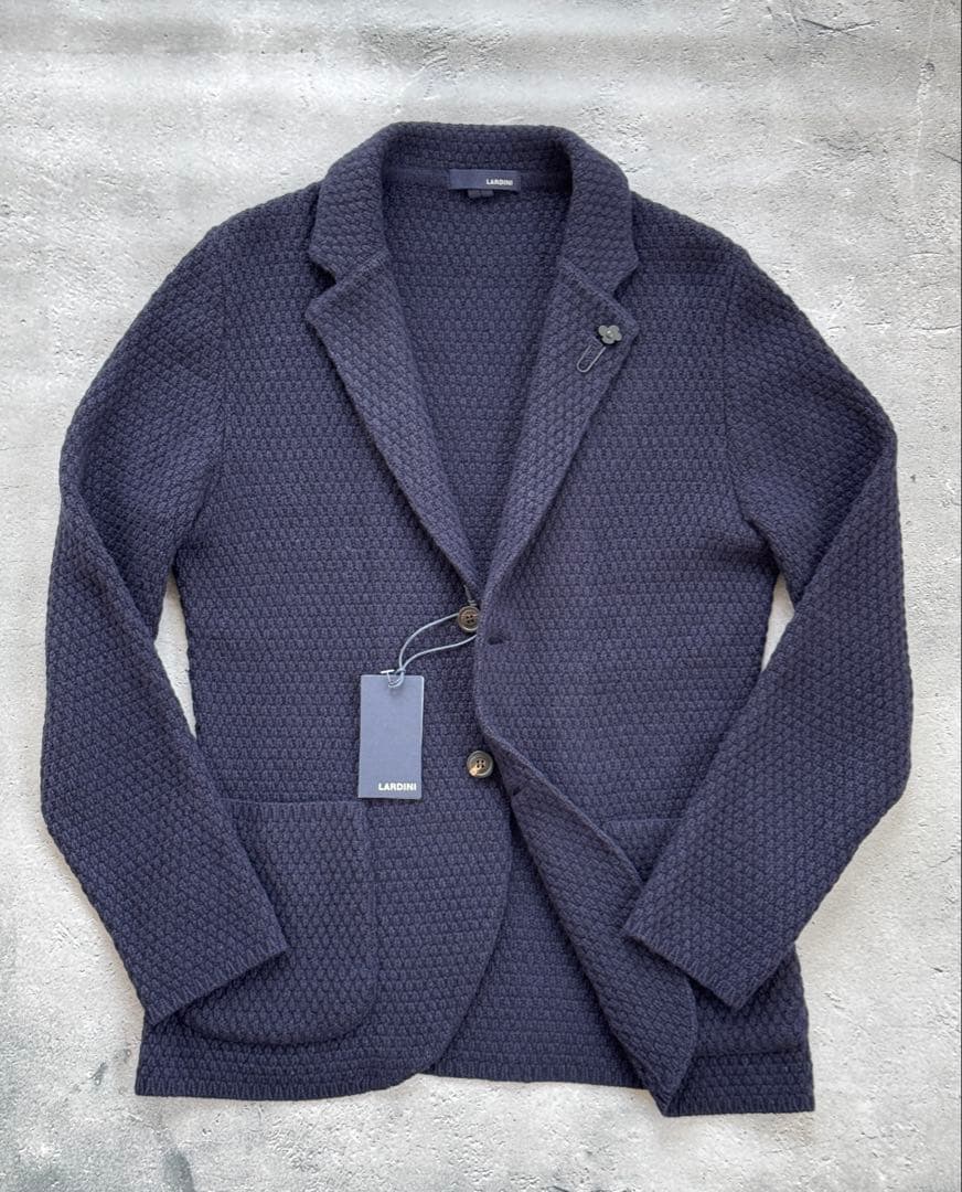 ラルディーニ　カシミヤ100%ニットジャケット2Bネイビー　Sサイズ46相当