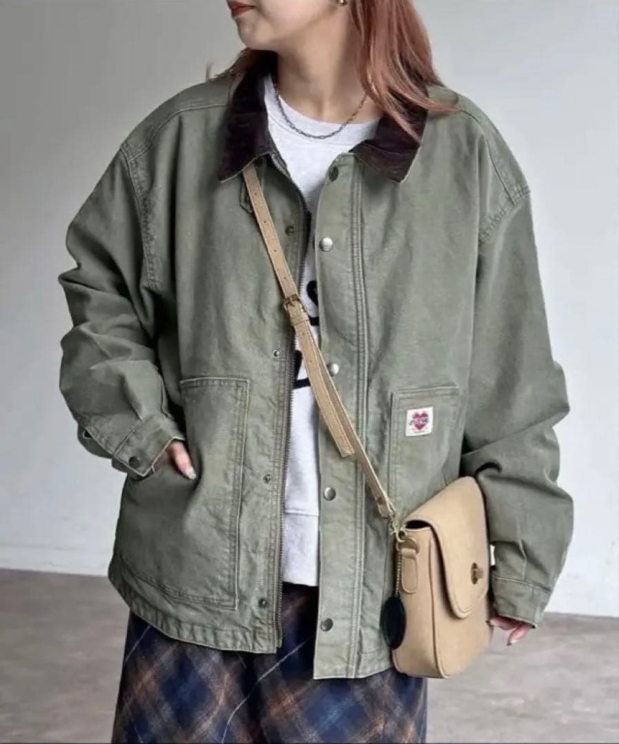 【美品】cpcm 襟コーデュロイワークジャケット　カーキM