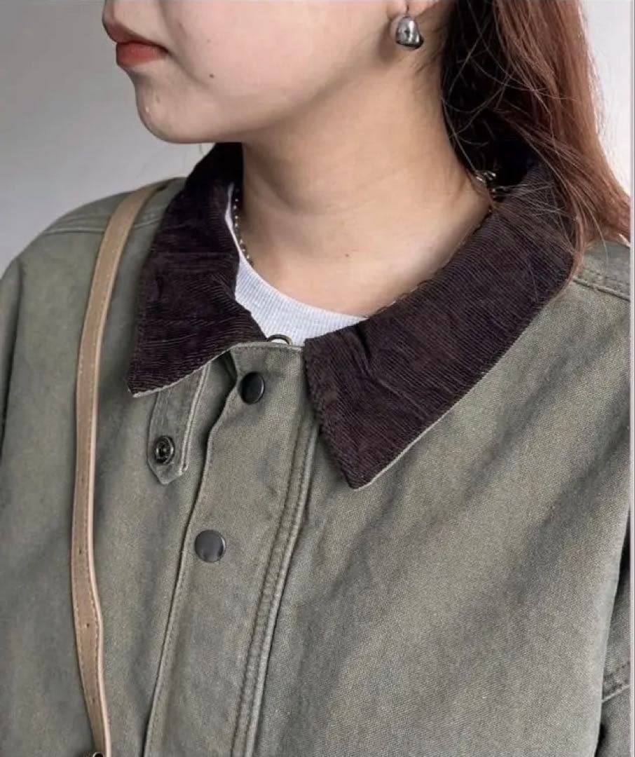 【美品】cpcm 襟コーデュロイワークジャケット　カーキM